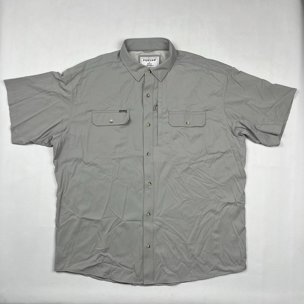 Poncho Button Up Shirt Mens XL Gray Fishing Western Performance Regular Fit